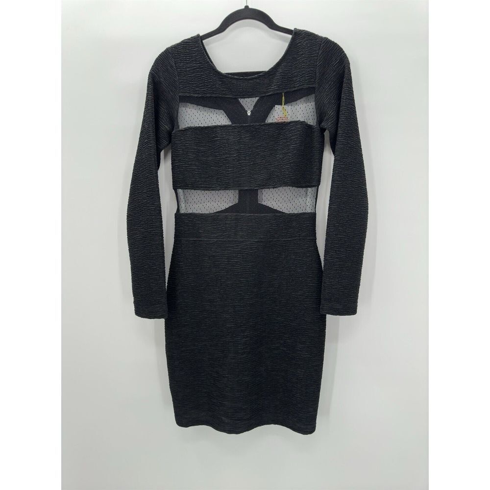 BCBGeneration Black Bodycon‎ Mesh Cut Out Long Sleeve Dress Textured Size 6 NEW